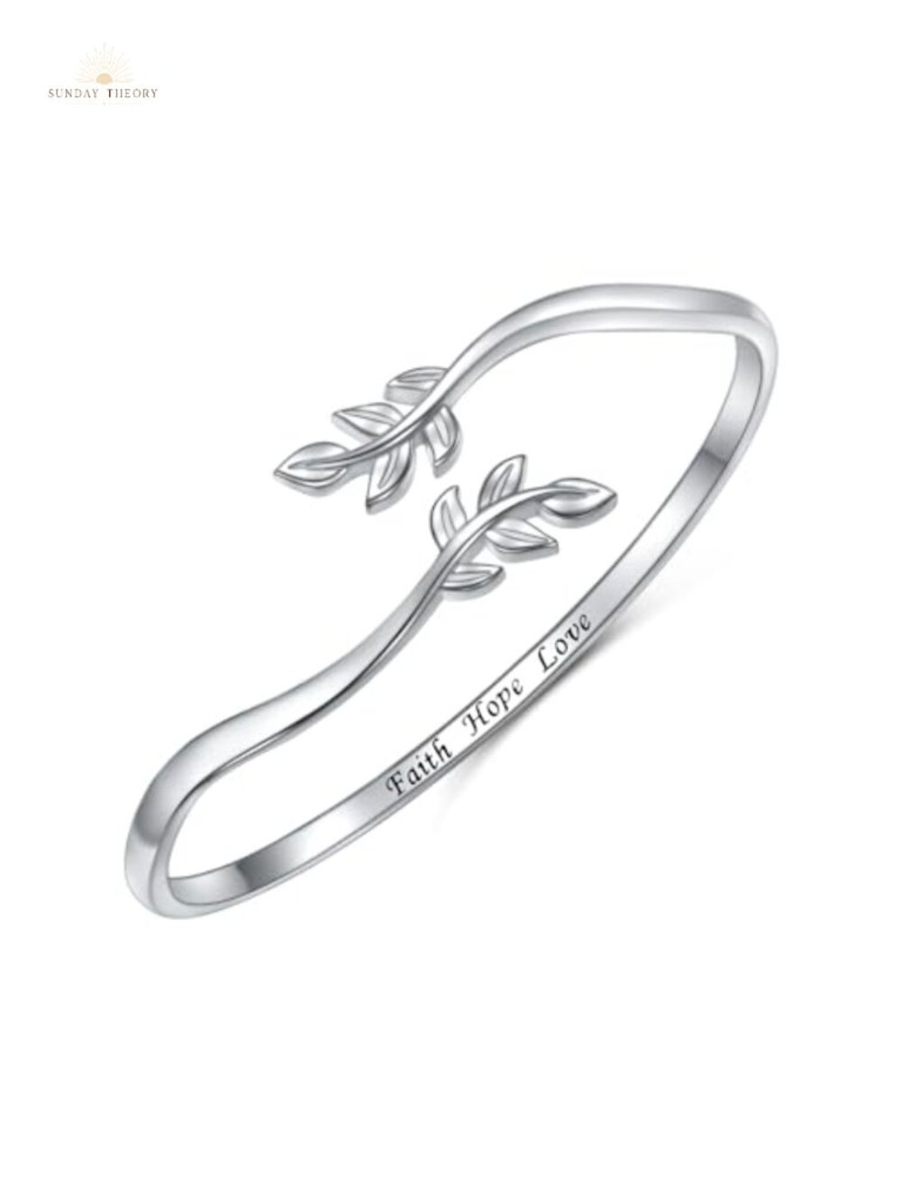 Sterling Silver Sideways Cross Bangle Engraved Faith Hope Love Bracelet Women